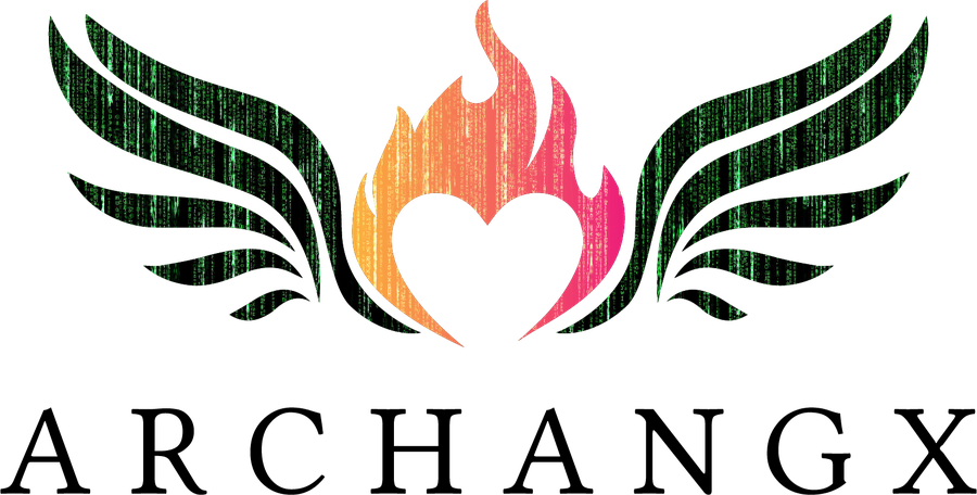 ArchangX logo: green wings around a flame-shaped heart